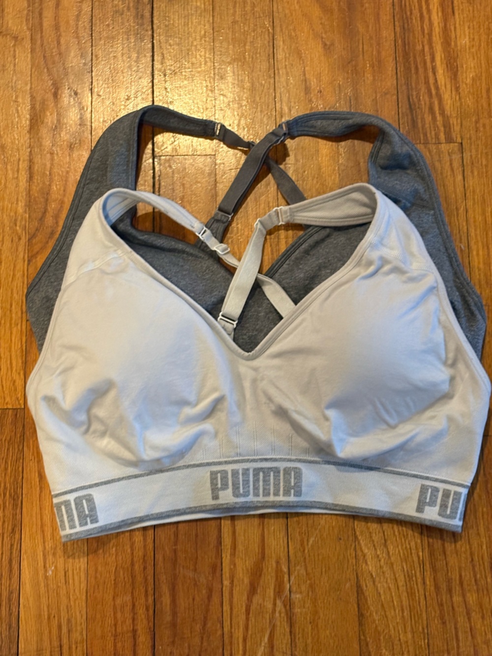 Puma Light Gray & Charcoal Padded Sports Bra XL